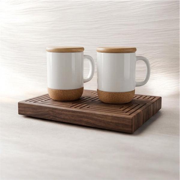 The Zen Coffee Ritual Ceramic Mug Set with Cork Base